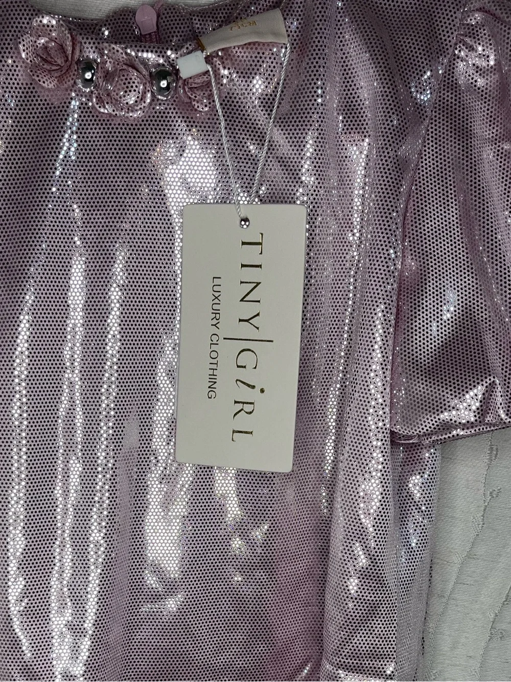 NWT Tiny Girl Pink Metallic Shimmer Puff-Sleeve Top Size 7-8